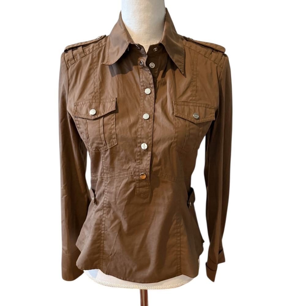 Karen Millen Military Inspired Snap Front Shirt Chocolate Brown 8